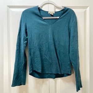 Eddie Bauer Women’s Medium Knit V Neck Teal, Long Sleeve Shirt, Cotton Blend